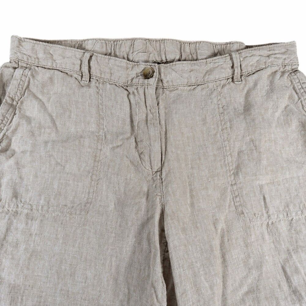J Jill Love Linen Pants Womens XL Beige Cropped Wide Leg Elastic Waist - Picture 4 of 7